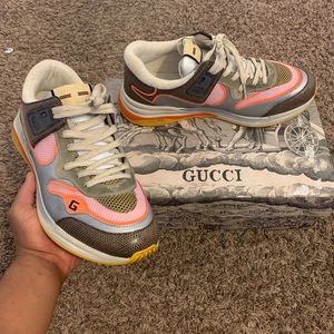 GUCCI ULTRAPACE MESH & EMBOSSED SUEDE SNEAKERS